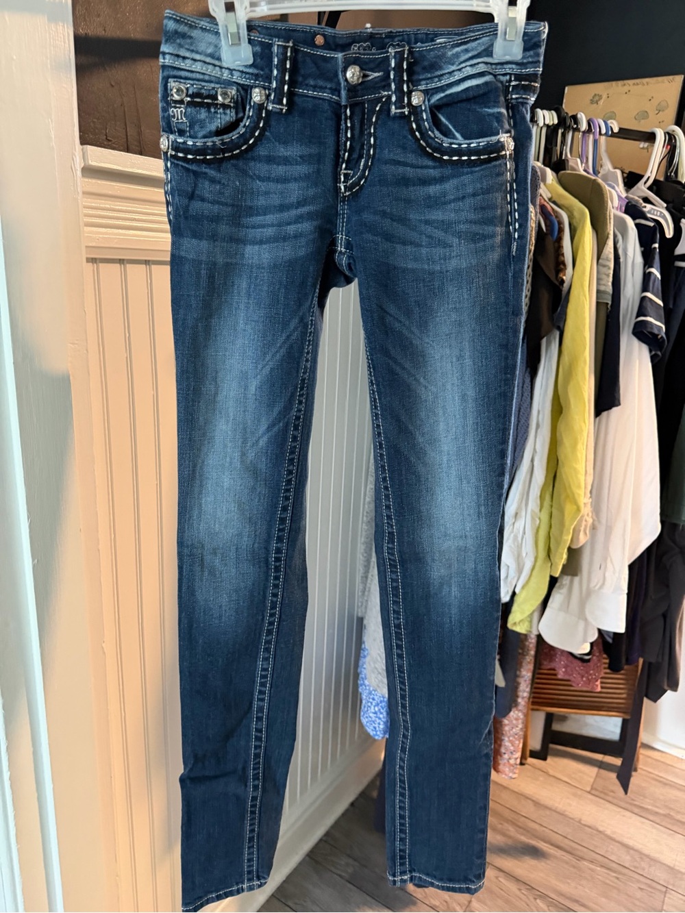 Miss Me Dark Blue Skinny Jeans with Whipstitch Detail